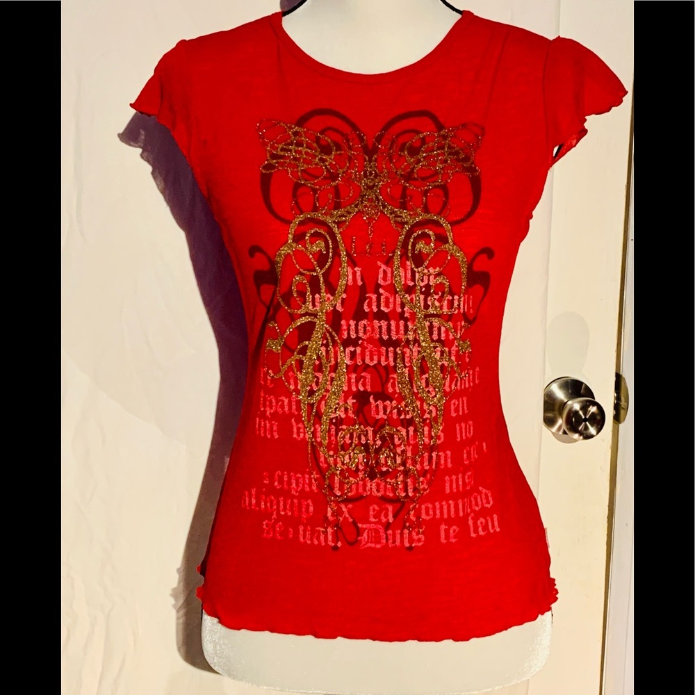 VTG Y2K LEI Sheer Flutter Sleeve Top